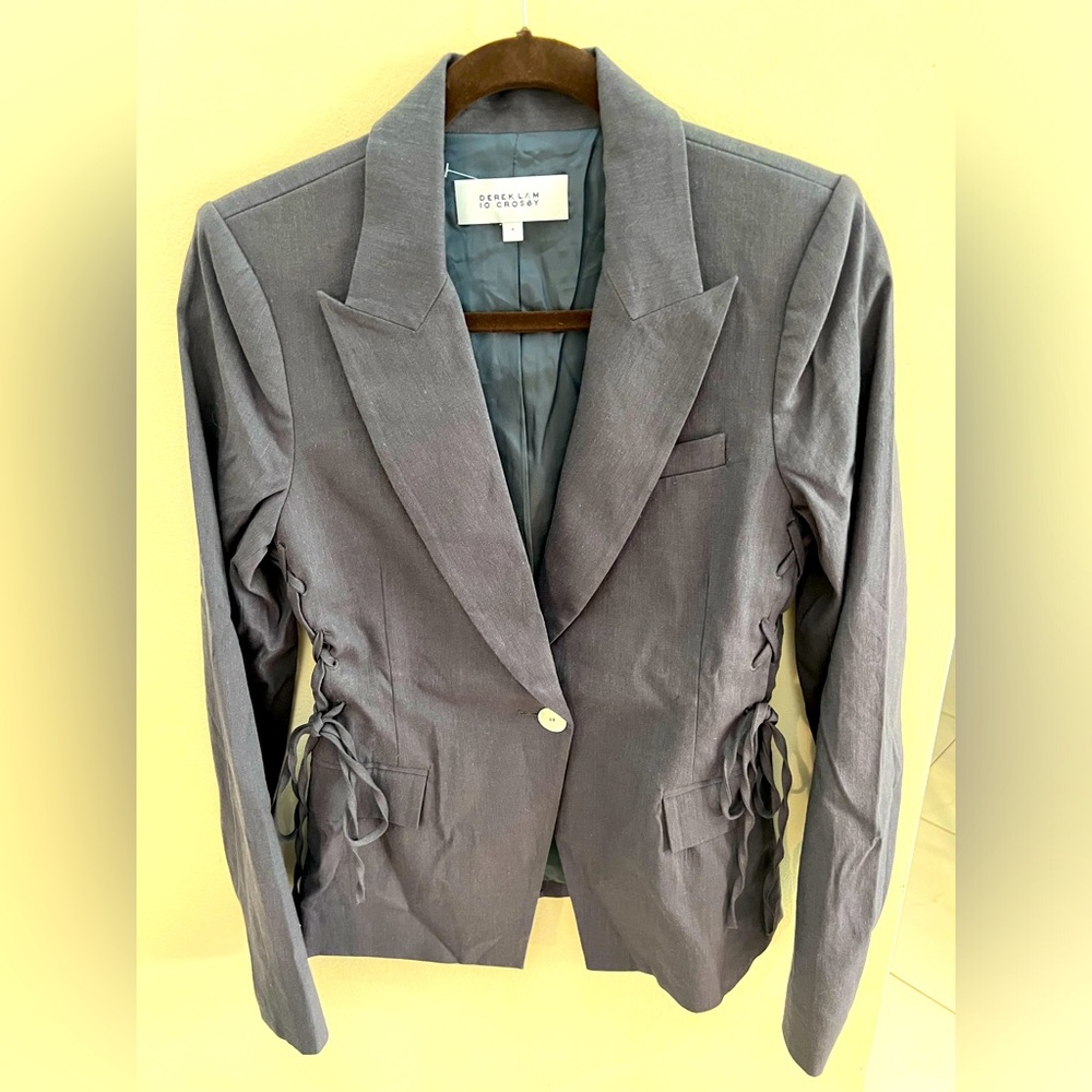 Derek Lam 10 Crosby Rhonda Single Breasted Lace Up Blazer in Gray NWOT Size 4